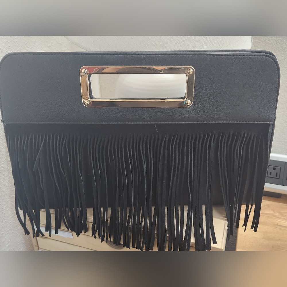 Black Fringe Clutch Bag